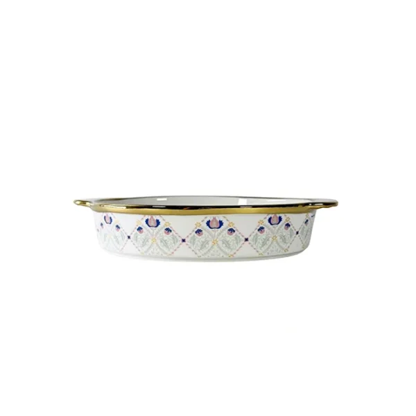 custom-baking-pans-with-handles-gold-traced-oval-ceramic-bakeware-wholesale-2